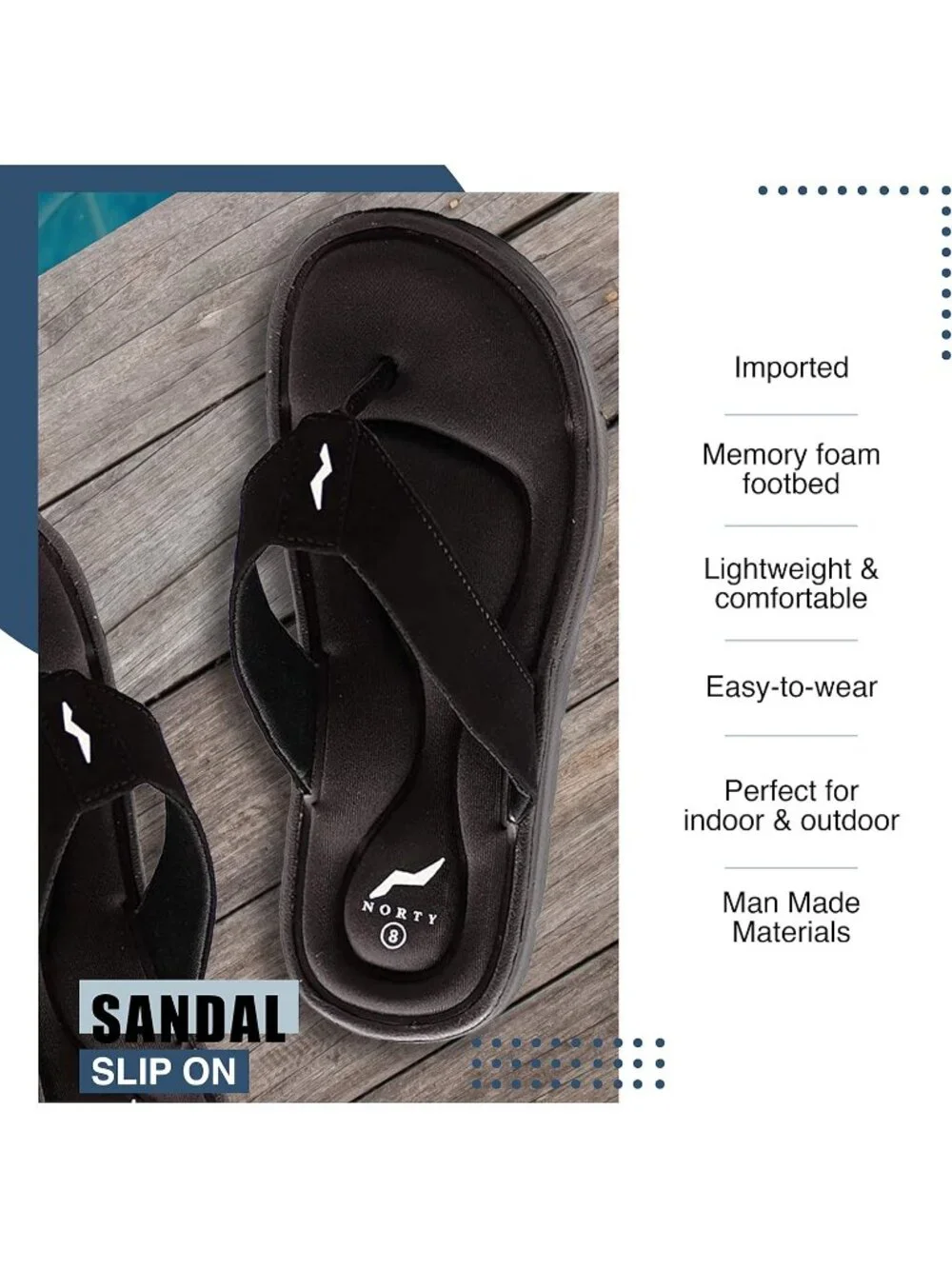 Men's Navy Blue Memory Foam Foot Bed Comfort Casual Sandal Slip On Shoes